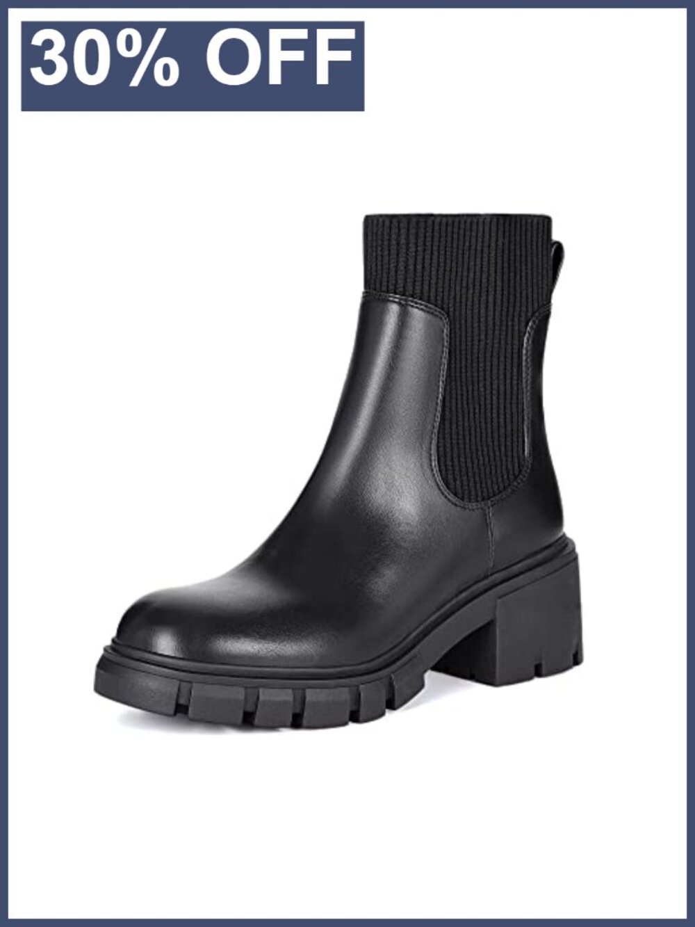 Chunky Platform Chelsea Ankle Boots PU Suede Lug Sole Sock Booties